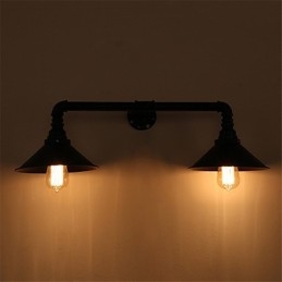 Vintage industriële pijp wandlampen zwarte metalen kap restaurant café bar decoratie verlichting met 2 licht geverfde afwerking
