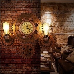 Vintage Industriële Wandlampen Hout Tandwiel Vorm Creatieve Draaibare Verlichting Restaurant Café Bar Decoratieverlichting