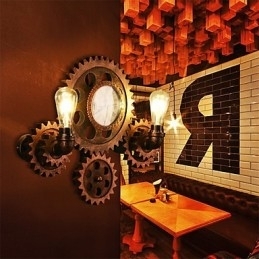 Vintage Industriële Wandlampen Hout Tandwiel Vorm Creatieve Draaibare Verlichting Restaurant Café Bar Decoratieverlichting