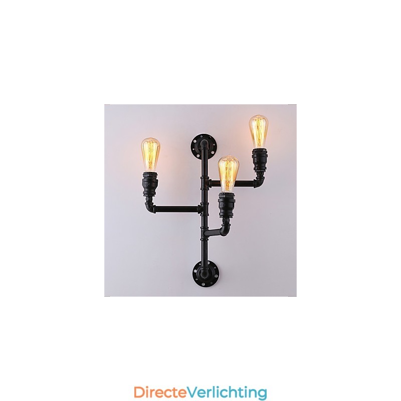 Vintage industriële pijp wandlampen zwarte creatieve verlichting restaurant café bar decoratieve verlichting met 3 lichts geverfde afwerking