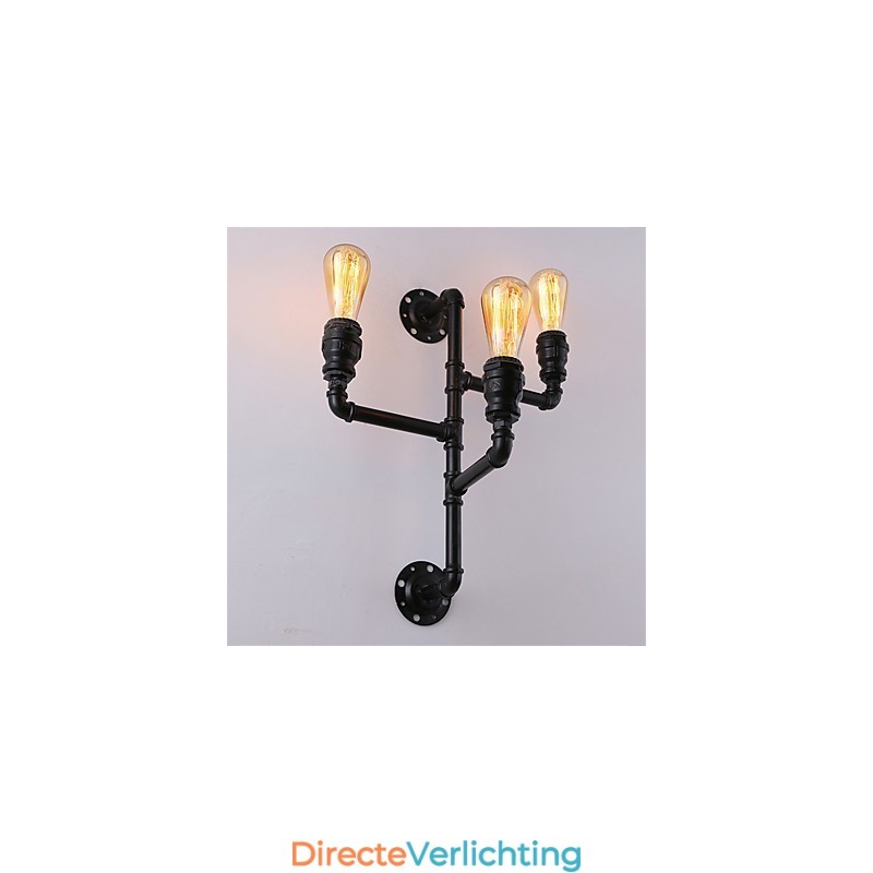 Vintage industriële pijp wandlampen zwarte creatieve verlichting restaurant café bar decoratieve verlichting met 3 lichts geverfde afwerking