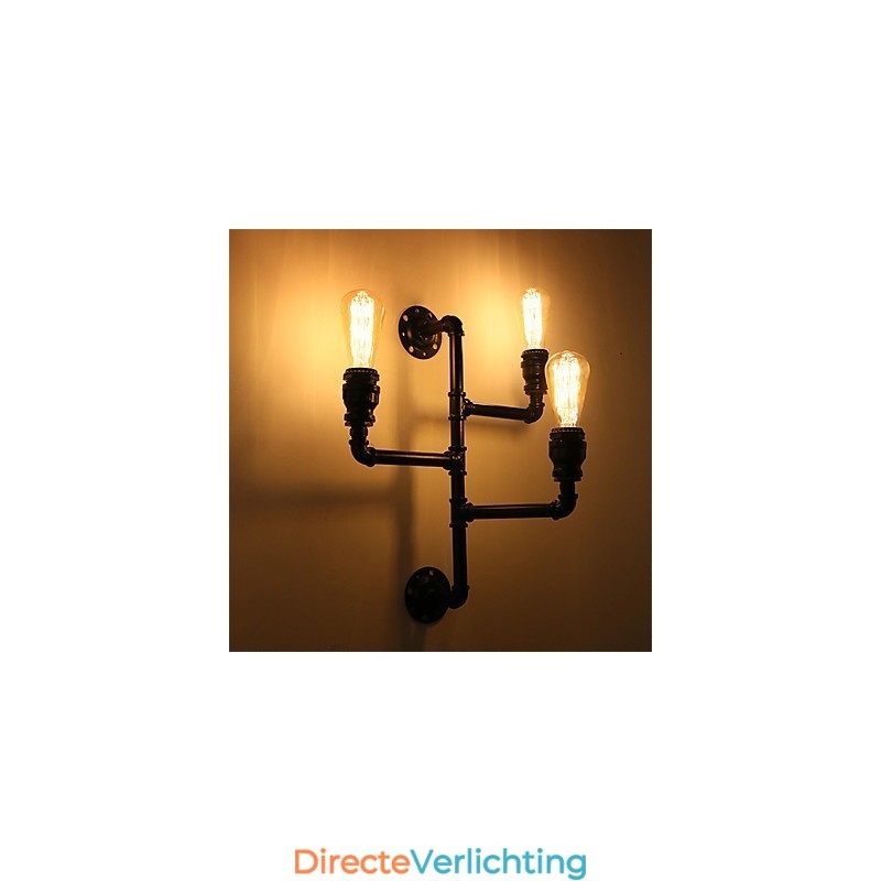 Vintage industriële pijp wandlampen zwarte creatieve verlichting restaurant café bar decoratieve verlichting met 3 lichts geverfde afwerking