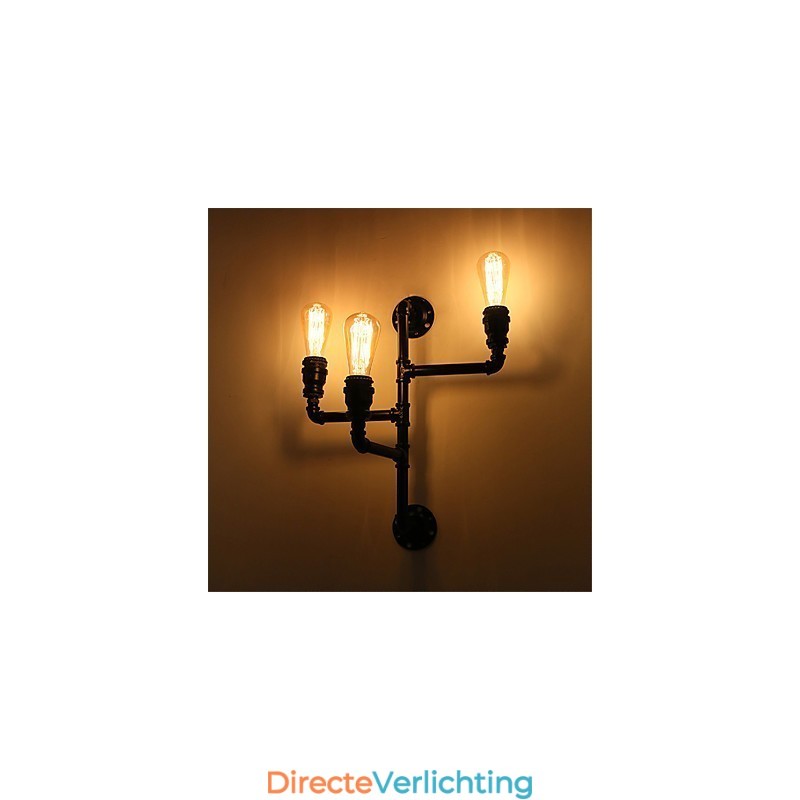 Vintage industriële pijp wandlampen zwarte creatieve verlichting restaurant café bar decoratieve verlichting met 3 lichts geverfde afwerking