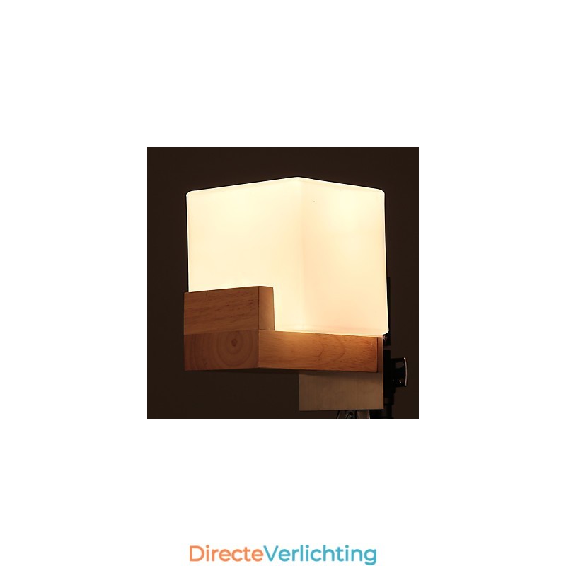 Eenvoudige wandlamp, nachtkastje, bureaulamp met glazen kap en massief hout voor slaapkamer, ladekast, woonkamer, babykamer, studentenkamer, salontafel, boekenkast