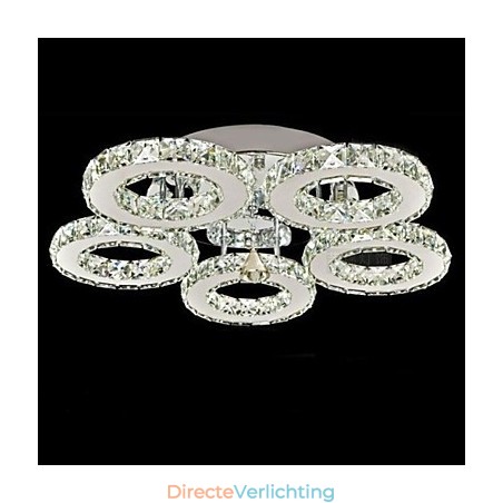 Kristallen inbouwspot met 5 lampen, modern transparant galvanisch roestvrij staal