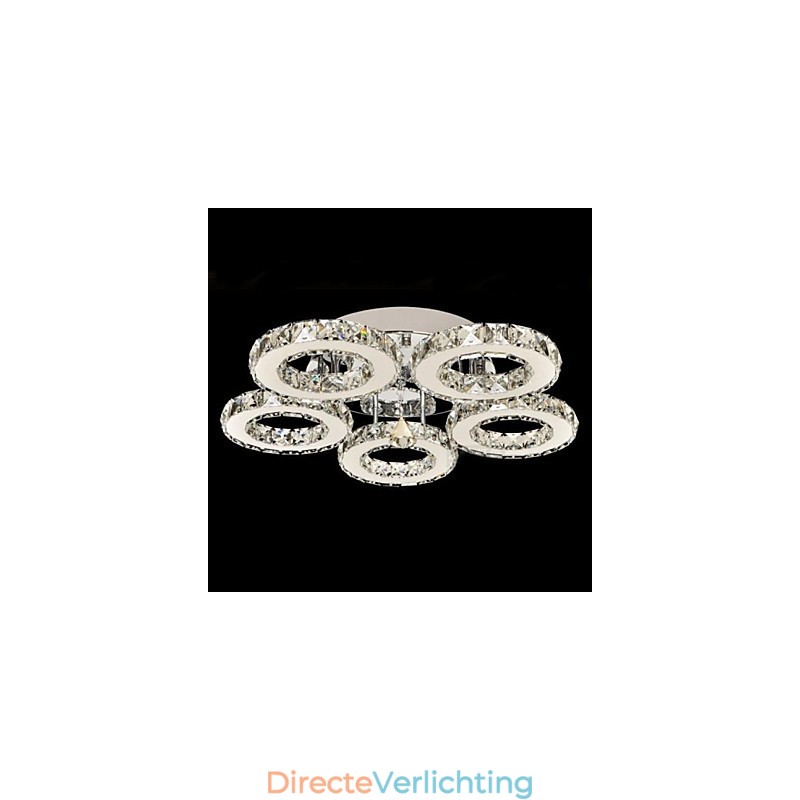 Kristallen inbouwspot met 5 lampen, modern transparant galvanisch roestvrij staal