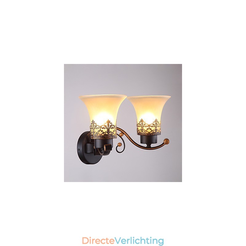 Dubbele kop Amerikaanse landelijke vintage metalen wandlamp met glas voor de kantine, woonkamer, entreehal, decoratieve wandlamp