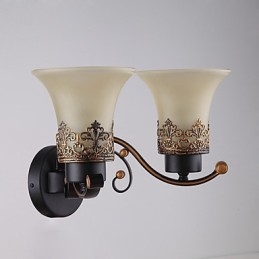 Dubbele kop Amerikaanse landelijke vintage metalen wandlamp met glas voor de kantine, woonkamer, entreehal, decoratieve wandlamp