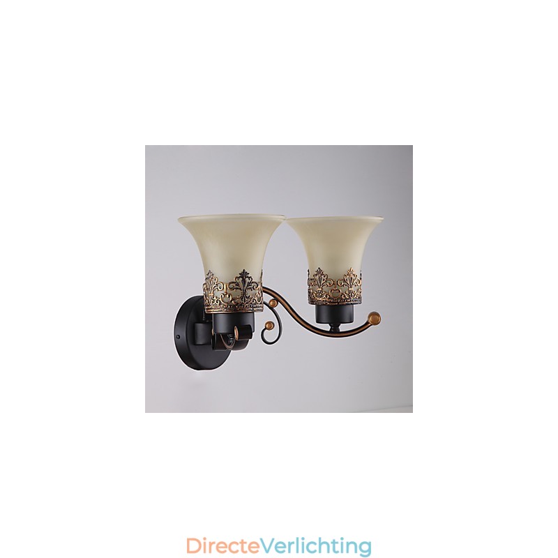 Dubbele kop Amerikaanse landelijke vintage metalen wandlamp met glas voor de kantine, woonkamer, entreehal, decoratieve wandlamp