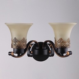Dubbele kop Amerikaanse landelijke vintage metalen wandlamp met glas voor de kantine, woonkamer, entreehal, decoratieve wandlamp