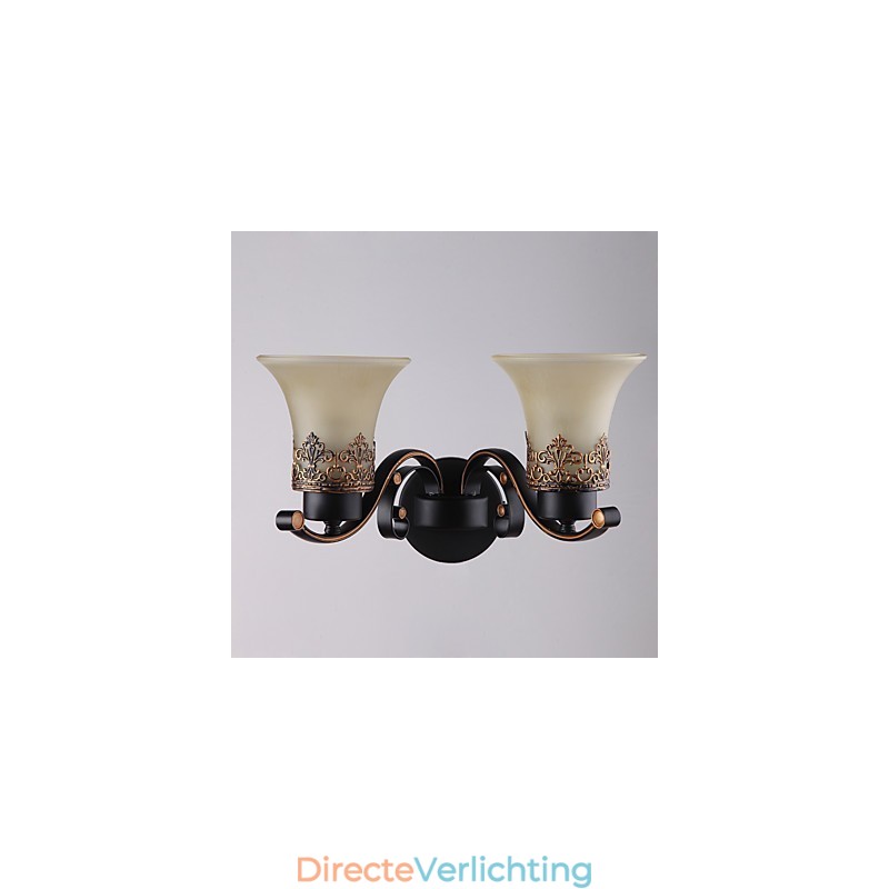 Dubbele kop Amerikaanse landelijke vintage metalen wandlamp met glas voor de kantine, woonkamer, entreehal, decoratieve wandlamp