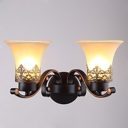 Dubbele kop Amerikaanse landelijke vintage metalen wandlamp met glas voor de kantine, woonkamer, entreehal, decoratieve wandlamp