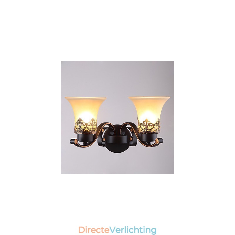 Dubbele kop Amerikaanse landelijke vintage metalen wandlamp met glas voor de kantine, woonkamer, entreehal, decoratieve wandlamp