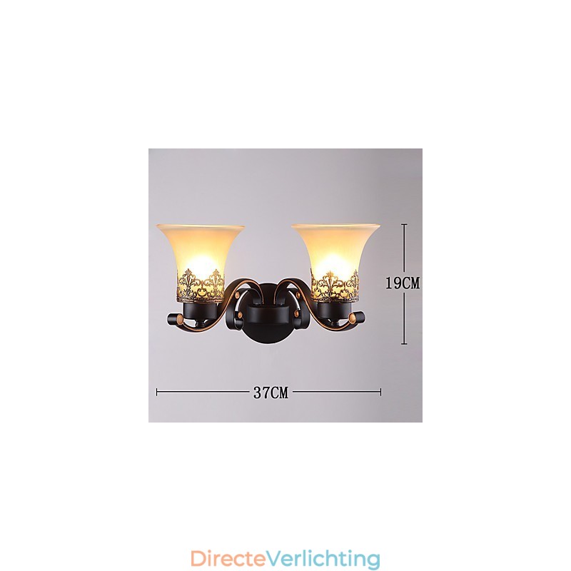 Dubbele kop Amerikaanse landelijke vintage metalen wandlamp met glas voor de kantine, woonkamer, entreehal, decoratieve wandlamp