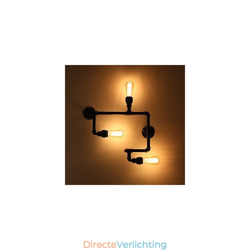 Vintage industriële pijp wandlampen zwarte creatieve verlichting restaurant café bar decoratieve verlichting met 3 lichts geverfde afwerking