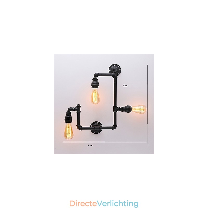 Vintage industriële pijp wandlampen zwarte creatieve verlichting restaurant café bar decoratieve verlichting met 3 lichts geverfde afwerking