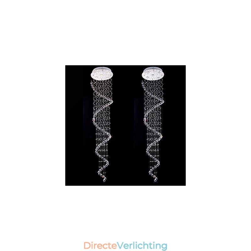 Kristallen hanglamp kroonluchter verlichting 5 lampen zilveren luifel helder K9 kristal helix plafondlampen
