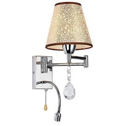 Wandlamp voor slaapkamer Leeslamp Stoffen lamp Modern Hedendaags Landelijk Chroom Kenmerk voor Kristallen Zwenkarm