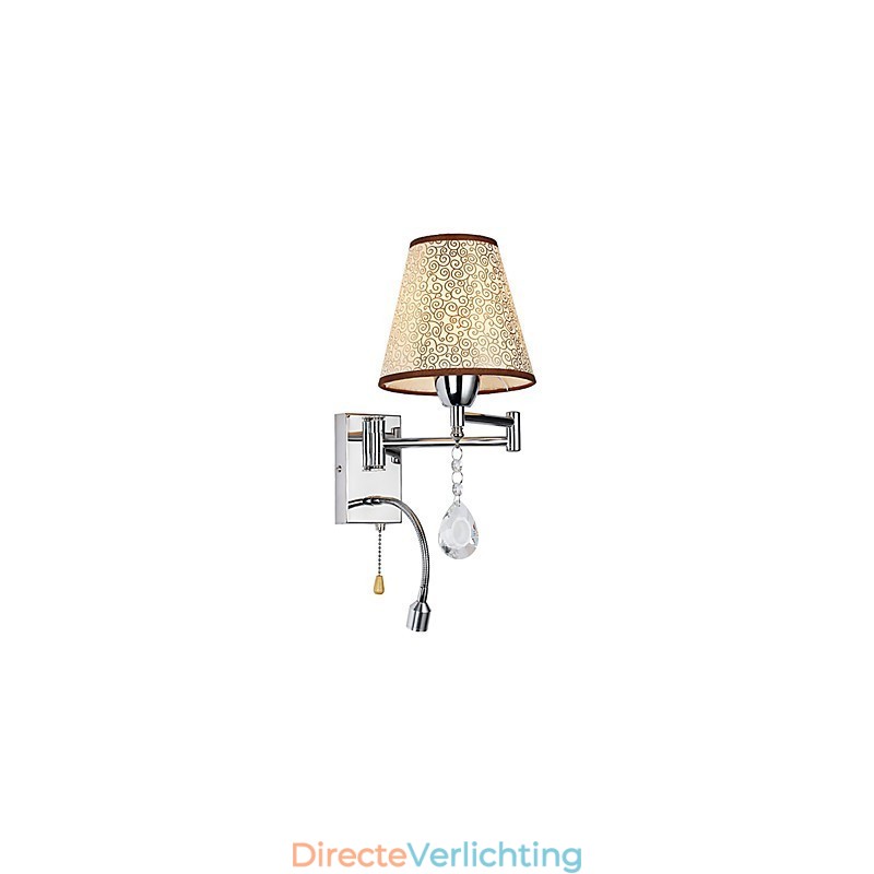 Wandlamp voor slaapkamer Leeslamp Stoffen lamp Modern Hedendaags Landelijk Chroom Kenmerk voor Kristallen Zwenkarm