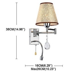Wandlamp voor slaapkamer Leeslamp Stoffen lamp Modern Hedendaags Landelijk Chroom Kenmerk voor Kristallen Zwenkarm