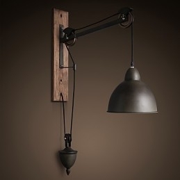 Amerikaanse landelijke stijl wandlamp retro creatief Houten katrol wandlamp