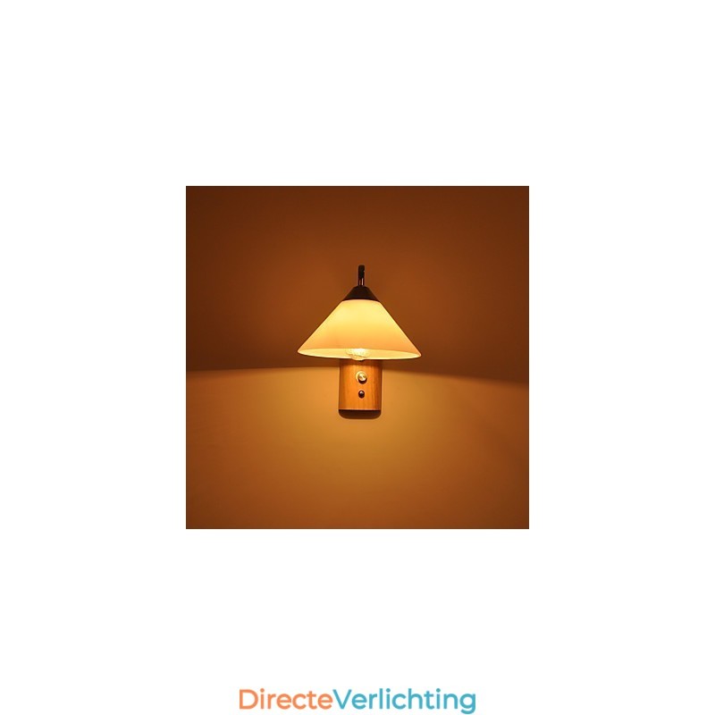 Eenvoudige wandlamp, nachtkastje, bureaulamp met glazen kap en massief hout voor slaapkamer, ladekast, woonkamer, babykamer, studentenkamer, salontafel, boekenkast