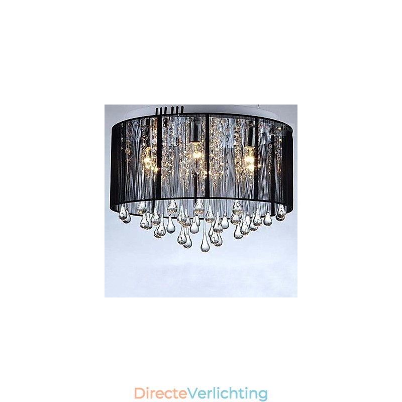 Luxe zwarte kristallen kroonluchter met verlaagd plafond