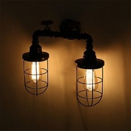 2 koppen retro industriële buis wandlampen eenvoudige loft zwarte vogelkooi metalen eetkamer keuken bar café decoratieve verlichting