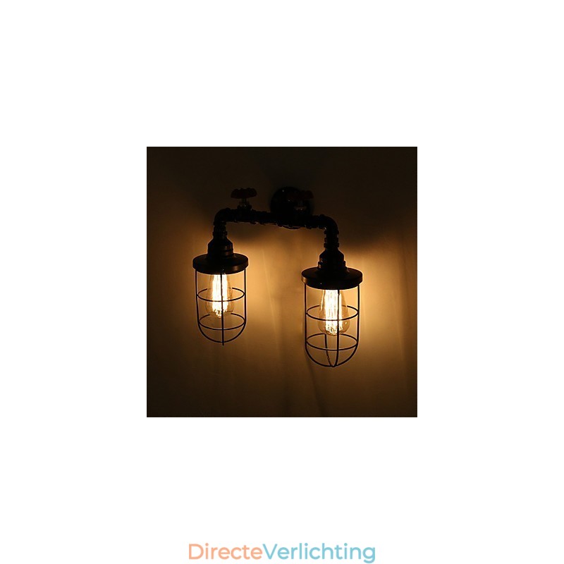 2 koppen retro industriële buis wandlampen eenvoudige loft zwarte vogelkooi metalen eetkamer keuken bar café decoratieve verlichting