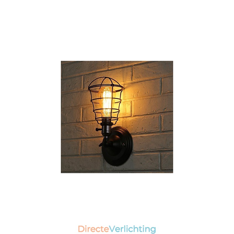 Met schakelaar Vintage 1 Licht Industriële Zwarte Metalen Kooi Loft Wandlamp Woonkamer Eetkamer Hal Café Bars Bar Wandlamp