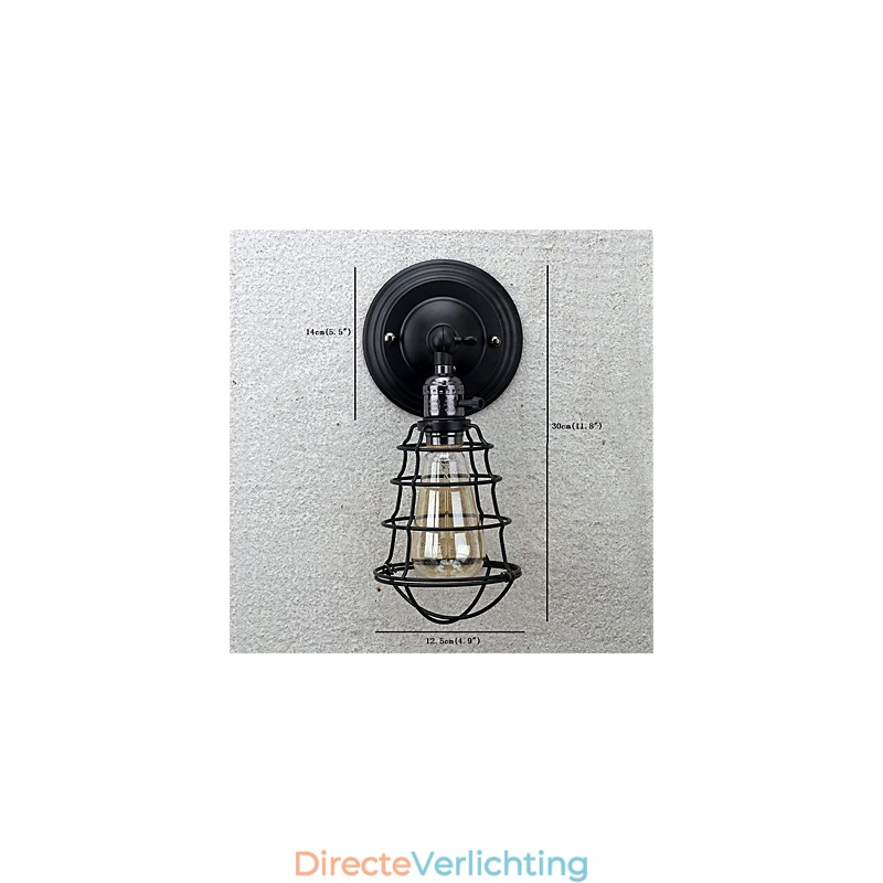 Met schakelaar Vintage 1 Licht Industriële Zwarte Metalen Kooi Loft Wandlamp Woonkamer Eetkamer Hal Café Bars Bar Wandlamp