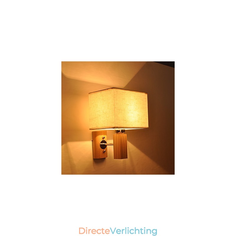 Eenvoudige wandlamp, nachtkastje, bureaulamp met stoffen kap en massief hout voor slaapkamer, ladekast, woonkamer, babykamer