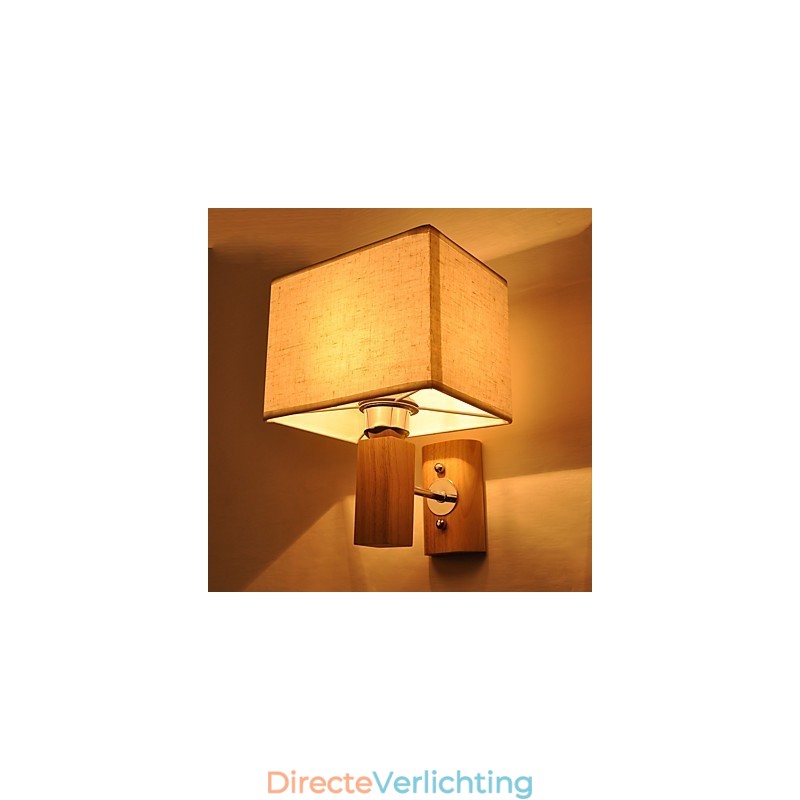 Eenvoudige wandlamp, nachtkastje, bureaulamp met stoffen kap en massief hout voor slaapkamer, ladekast, woonkamer, babykamer
