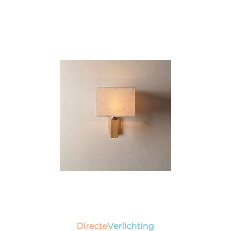 Eenvoudige wandlamp, nachtkastje, bureaulamp met stoffen kap en massief hout voor slaapkamer, ladekast, woonkamer, babykamer