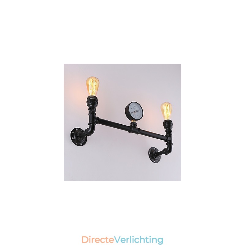 Vintage industriële pijp wandlampen zwarte creatieve verlichting restaurant café bar decoratieve verlichting met 2 licht geverfde afwerking