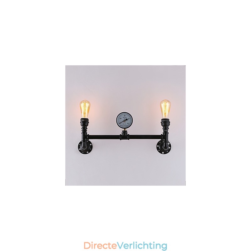 Vintage industriële pijp wandlampen zwarte creatieve verlichting restaurant café bar decoratieve verlichting met 2 licht geverfde afwerking