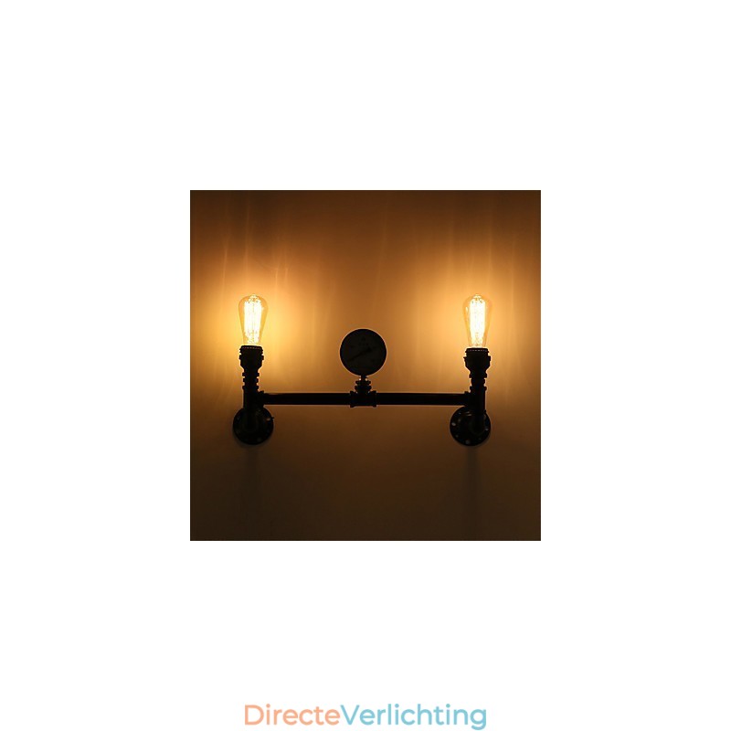 Vintage industriële pijp wandlampen zwarte creatieve verlichting restaurant café bar decoratieve verlichting met 2 licht geverfde afwerking