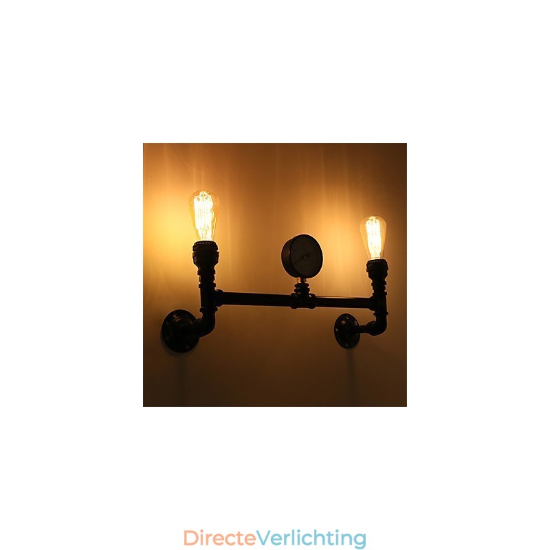 Vintage industriële pijp wandlampen zwarte creatieve verlichting restaurant café bar decoratieve verlichting met 2 licht geverfde afwerking