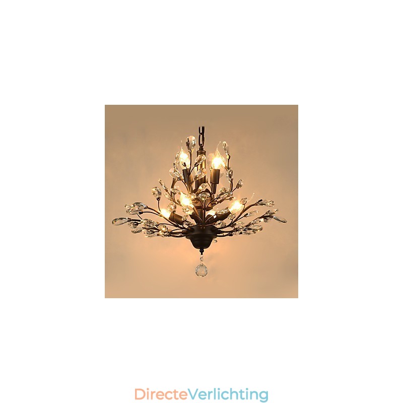 Vintage Crystal Flush Mount 8-lichts metalen schilderij zwart OF goud