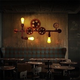 Vintage Industriële Pijp Wandlampen Houten Helm Vorm Creatieve Draaibare Verlichting Restaurant Café Bar Decoratieverlichting