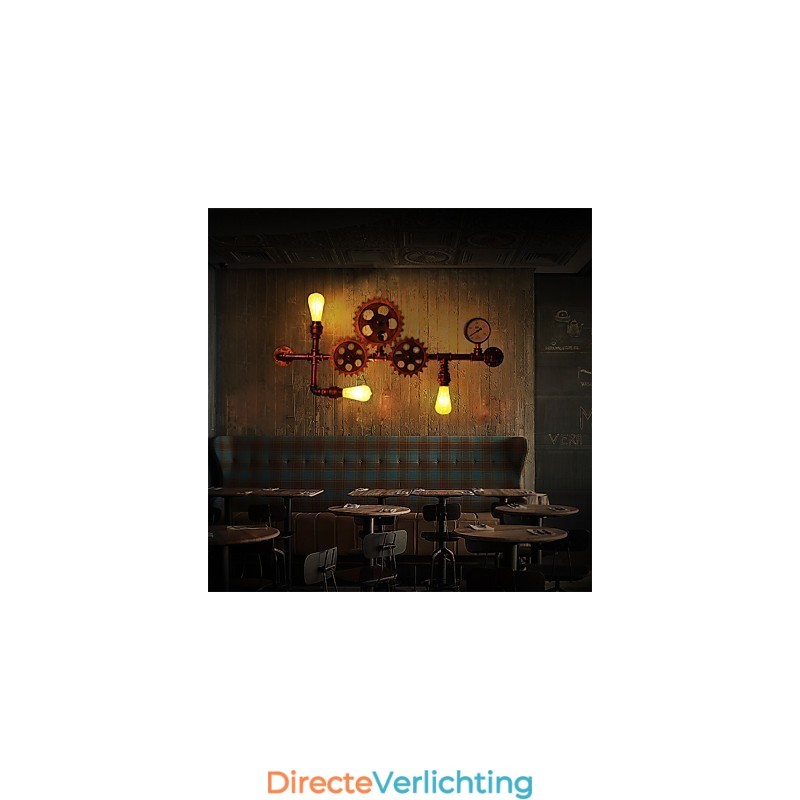 Vintage Industriële Pijp Wandlampen Houten Helm Vorm Creatieve Draaibare Verlichting Restaurant Café Bar Decoratieverlichting