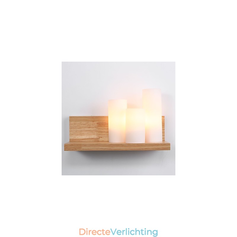 Houten wandlampen 3 lampen Landelijk