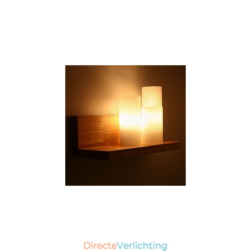 Houten wandlampen 3 lampen Landelijk