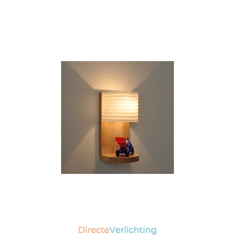 Eenvoudige wandlamp, nachtkastje, bureaulamp met glazen kap en massief hout voor slaapkamer, ladekast, woonkamer, babykamer, studentenkamer, salontafel, boekenkast