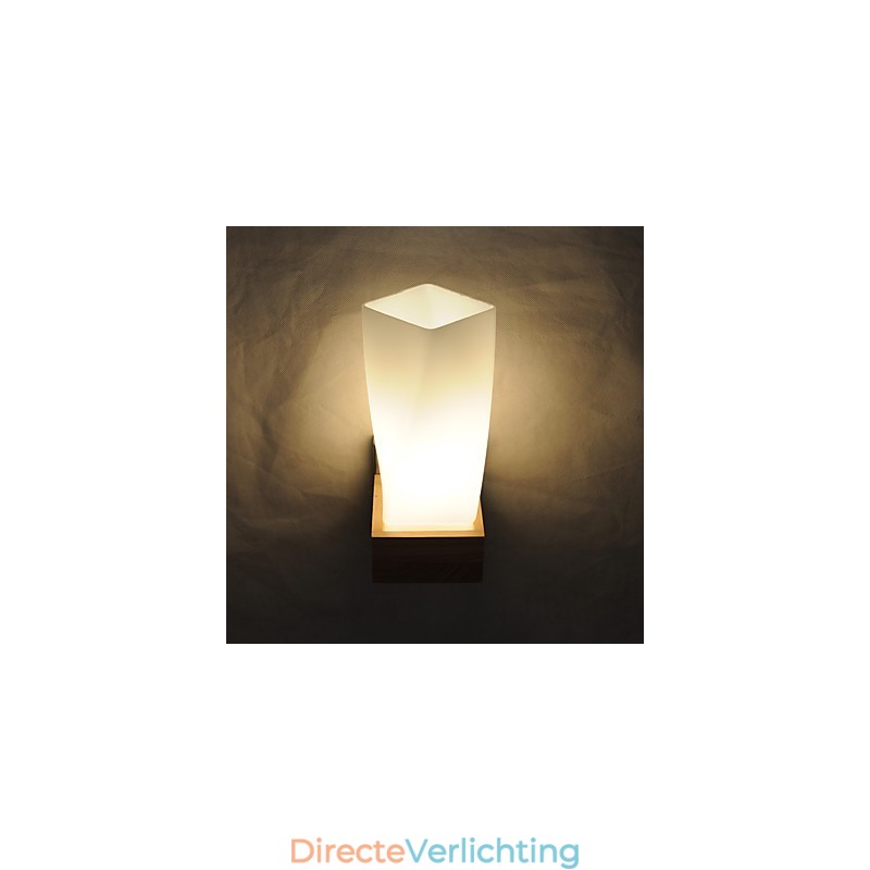 Eenvoudige wandlamp, nachtkastje, bureaulamp met glazen kap en massief hout voor slaapkamer, ladekast, woonkamer, babykamer, studentenkamer, salontafel, boekenkast