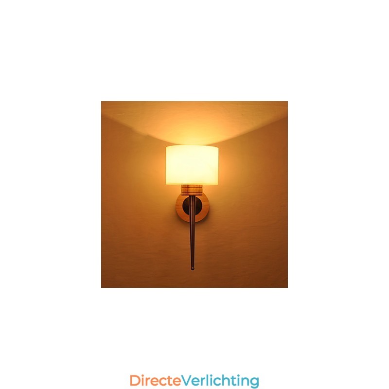 Eenvoudige wandlamp, nachtkastje, bureaulamp met glazen kap en massief hout voor slaapkamer, ladekast, woonkamer, babykamer
