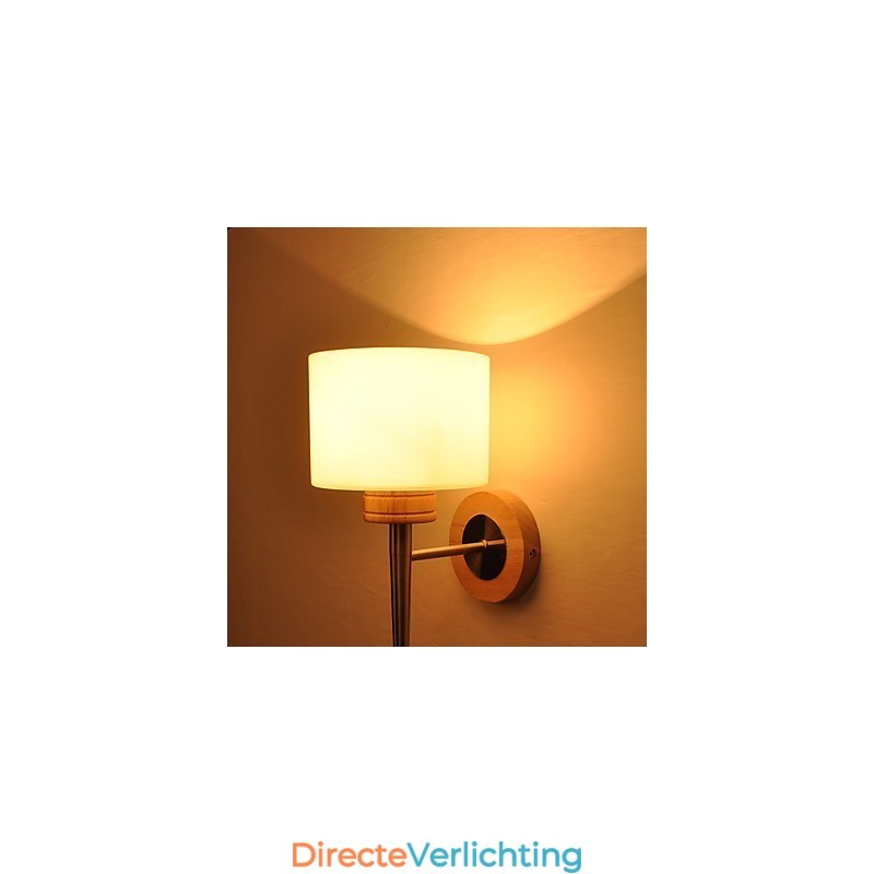 Eenvoudige wandlamp, nachtkastje, bureaulamp met glazen kap en massief hout voor slaapkamer, ladekast, woonkamer, babykamer