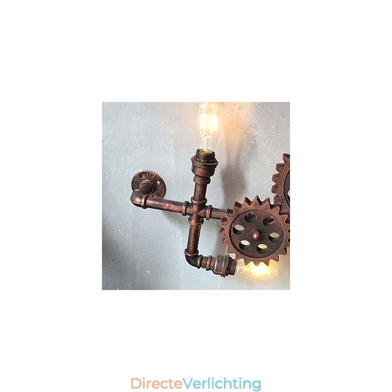 Vintage industriële pijp wandlampen hout tandwielvorm creatieve draaibare verlichting restaurant café bar decoratie verlichting