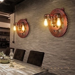 2 koppen vintage industriële wandlampen houten tandwielvormige lampen restaurant café bar decoratie wandlampen