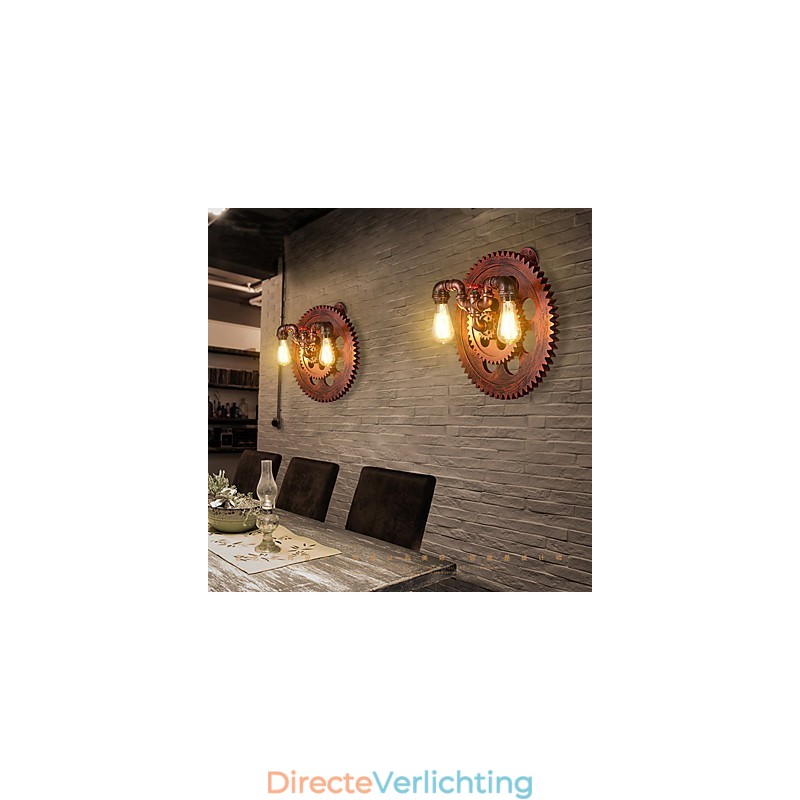 2 koppen vintage industriële wandlampen houten tandwielvormige lampen restaurant café bar decoratie wandlampen